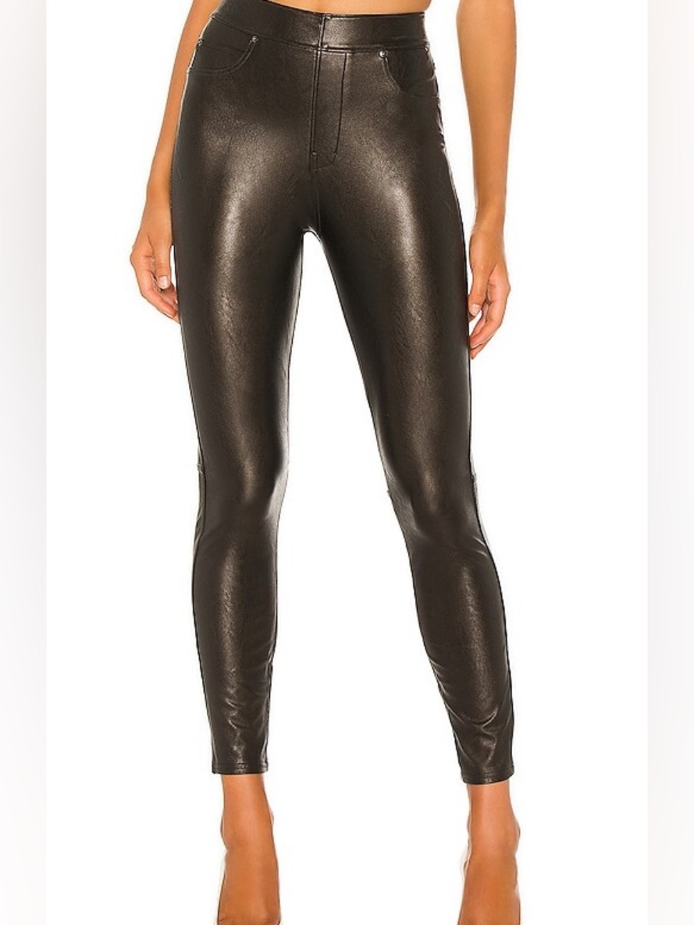 SPANX Leather Like Ankle Skinny Pant Size Large Black
